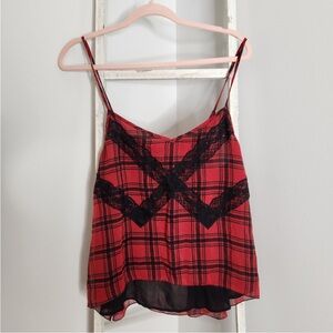 Denim & Supply Ralph Lauren Large NWT red Tartan plaid lace detail tank